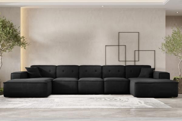 Wohnlandschaft Sofa U-Form CESINA XL in Stoff Opera Velvet Schwarz