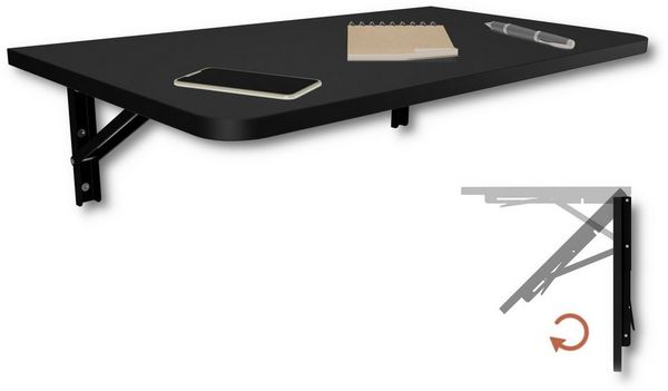 KDR Produktgestaltung Klapptisch Wandklapptisch Esstisch Küchentisch Schreibtisch Wand Tisch, 70x40 cm in Schwarz