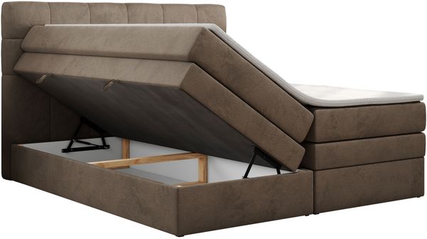 Boxspringbett mit Kopfteil und Topper, Polsterbett - LUKA-KING - 180x200cm - Braun Velours - H4 Bild 4