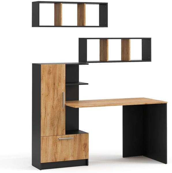 Schreibtisch-Set Tomy Anthrazit/Goldkraft Eiche 150x59 cm 3er Set da 2 Regale+Schreibtisch Vicco
