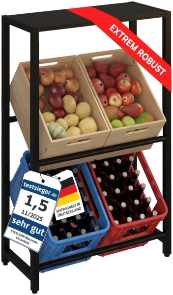 STEELSØN 'Macondo' Getränkekistenregal, Metall, schwarz, 115x75x33 cm, Getränkeregal für 4 Kisten, mit Ablagefach