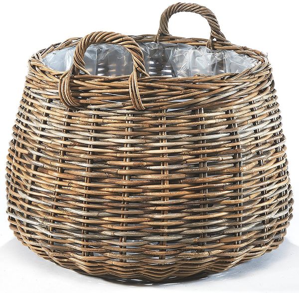 Kobolo Pflanzkübel Pflanzkorb rund - Rattan - mit Folie ausgeschlagen (1 Stück)
