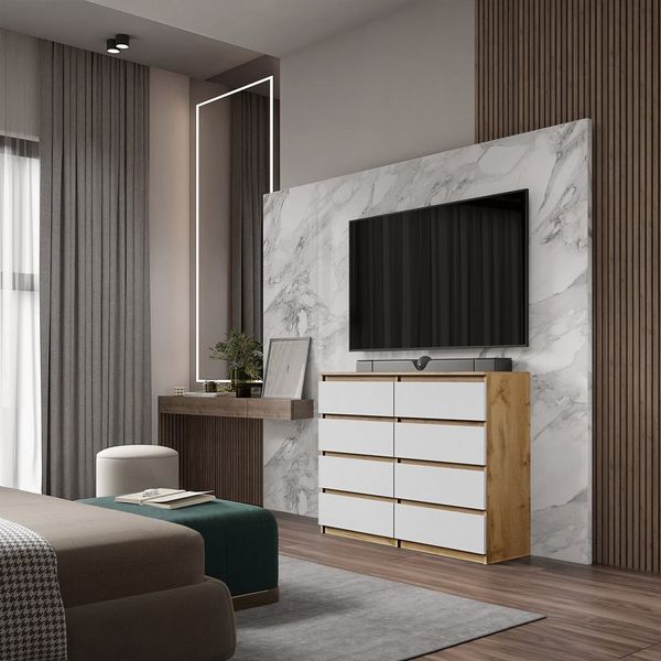 Furnica Kommode GABRIEL 8 Schubladen-Votan Eiche H92cm B120cm T33cm
