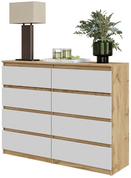 Furnica Kommode GABRIEL 8 Schubladen-Votan Eiche H92cm B120cm T33cm