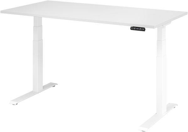 bümö elektrisch höhenverstellbarer Schreibtisch 160x80 cm in weiß, Gestell weiß mit Memory-Steuerung, elektrischer Bürotisch höhenverstellbar Gaming Tisch, XDKB16-W-W