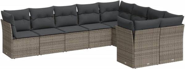 vidaXL 9-tlg. Garten-Sofagarnitur mit Kissen Grau Poly Rattan 3218170