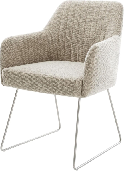 Esszimmerstuhl Greg-Flex Webstoff Soft Beige Kufengestell Edelstahl Taschenfederkern