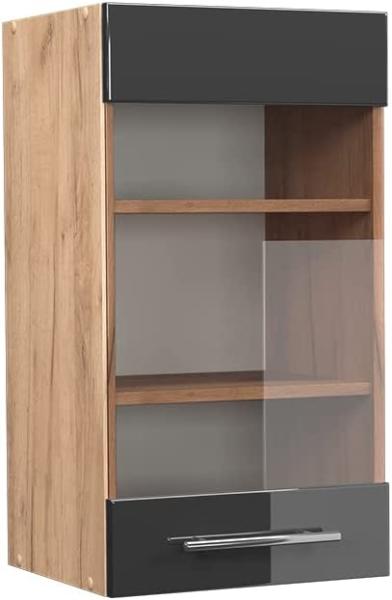 Vicco Küchenschrank Küchenmöbel Fame-Line modern Küche Einbauküche Küchenzeile Blende Unterschrank Hochschrank Hängeschrank Hochglanz (Eiche-Anthrazit, Hängeglasschrank 40 cm)