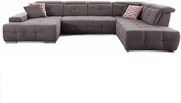 CAVADORE Wohnlandschaft Mistrel mit Longchair links / Großes Schlafsofa in U-Form / Inkl. Kopfteilfunktion und großer Liegefläche (125x270) / 343x77-93x228 / Kati Fango