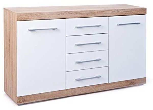 'Lubef' Sideboard Weiß Hochglanz/ Eiche Dekor, 155 cm