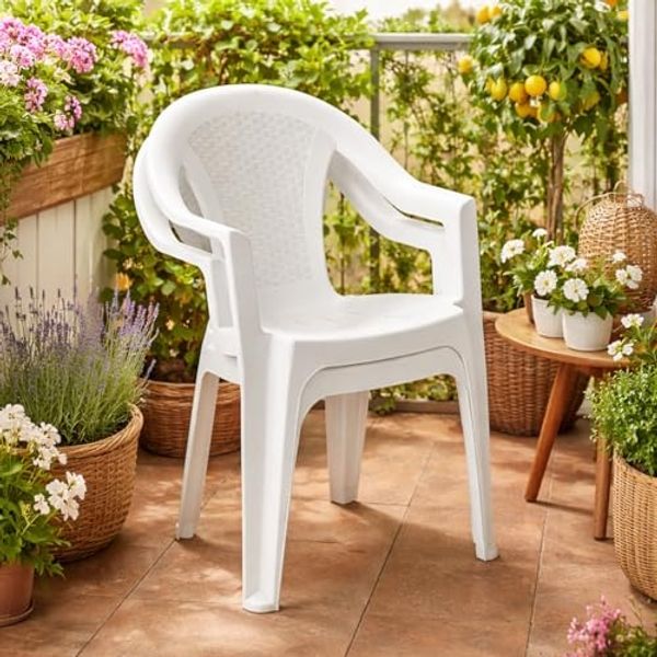 2x Outdoor Stapelstuhl Bistrostuhl Gartenstuhl Ischia Weiß Kunststoff