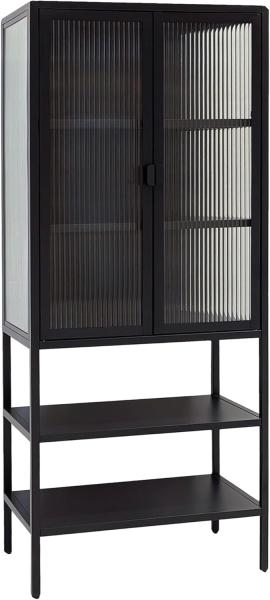 osoltus Vitrine Schrank Riffelglas Stahl cube schwarz Industrial 146x60cm