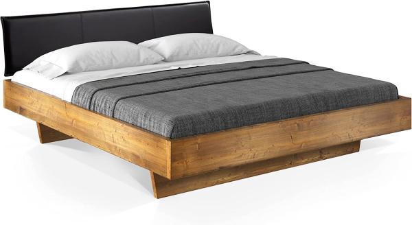 Möbel-Eins CURBY Wangenbett mit Polster-Kopfteil, Material Massivholz, rustikale Altholzoptik, Fichte gebürstet Vintage 160x200 cm Kunstleder Schwarz ohne Steppung Bild 1