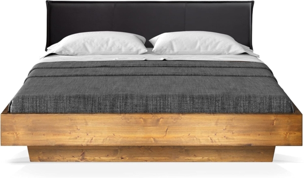 Möbel-Eins CURBY Wangenbett mit Polster-Kopfteil, Material Massivholz, rustikale Altholzoptik, Fichte gebürstet Vintage 160x200 cm Kunstleder Schwarz ohne Steppung Bild 2