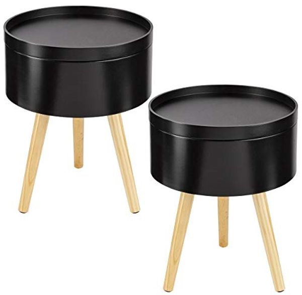 ONVAYA® Beistelltisch-Set Sofia klein Ø35cm | schwarz/holz (2x klein)