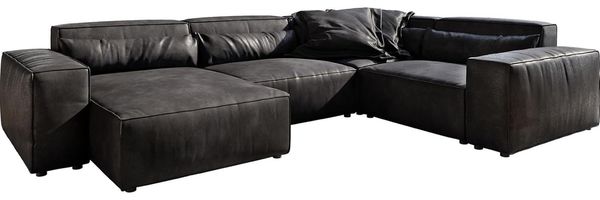 Wohnlandschaft Sirpio 300x210 cm Lederimitat Vintage Anthrazit Recamiere variabel