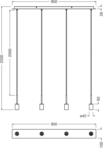 Osram Decor Pendelleuchte Needle Linear 4xE27, beige, Stahl, dekorative Leuchtmittel kompatibel, IP20 Bild 7