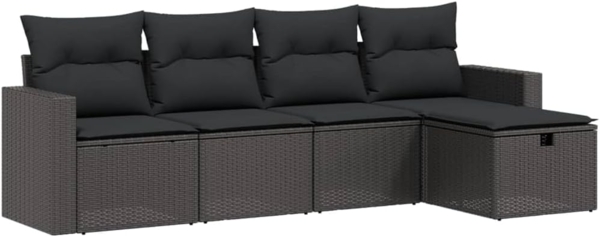 vidaXL 5-tlg. Garten-Sofagarnitur mit Kissen Schwarz Poly Rattan 3263461