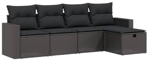 vidaXL 5-tlg. Garten-Sofagarnitur mit Kissen Schwarz Poly Rattan 3263461