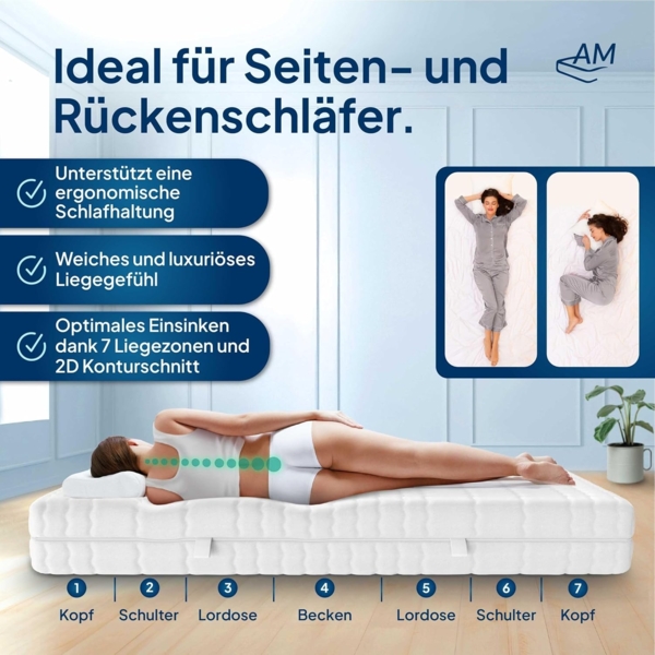 AM Qualitätsmatratzen Kaltschaummatratze mit 4 cm Gelschaum-Auflage, H3, Höhe 20 cm, 100x200 cm Bild 2