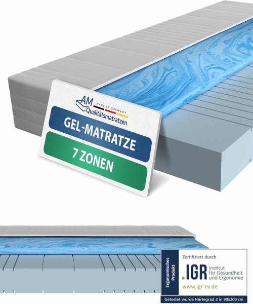 AM Qualitätsmatratzen Kaltschaummatratze mit 4 cm Gelschaum-Auflage, H3, Höhe 20 cm, 100x200 cm Bild 1