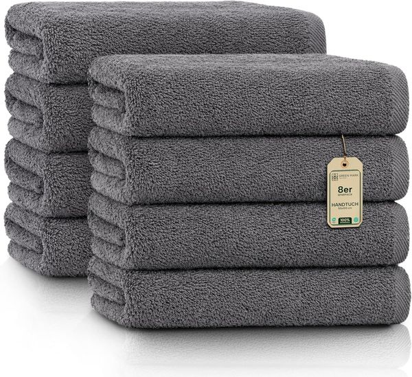 NatureMark 8er Spar-Pack Frottier Handtücher, Handtuch-Set, 50x100 cm, Anthrazit grau, 100% Baumwolle