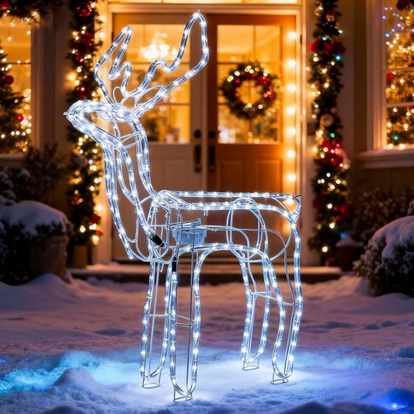 LEDYA Animierte Kopfbewegung Reindeer Beleuchtete Weihnachtsdekoration, 216 LEDs Kaltweiß,89 cm LED Rentier Weihnachtsbeleuchtung, Innen/Außen Weihnachtshirsch mit Timer, für Hof, Garten, Veranda