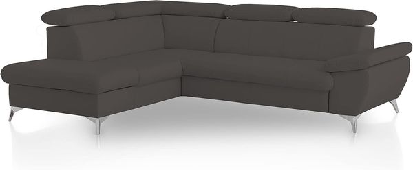 Mivano Eckcouch Gisele / Ecksofa mit Schlaffunktion, Stauraum, Armteilfunktion und Kopfteilverstellung / 256 x 83 x 209 / Kunstleder, Grau