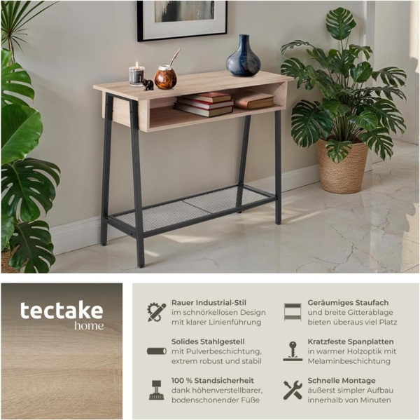 tectake Konsolentisch Beistelltisch Tralee 100x35x80,5cm (1-St, 1 tlg), Schmaler Konsolentisch im puristischen Factory-Chic Bild 4