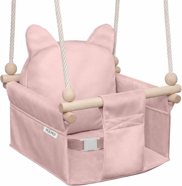 MAMOI® Baby Swing Child Swing Wood Pink + SAFETY BELT | CE | 100% ECO | Made in EU