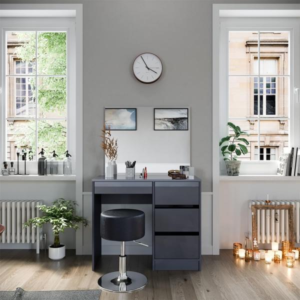 Schminktisch-Set Sherry Anthrazit Hochglanz 90 cm mit Hocker Vicco