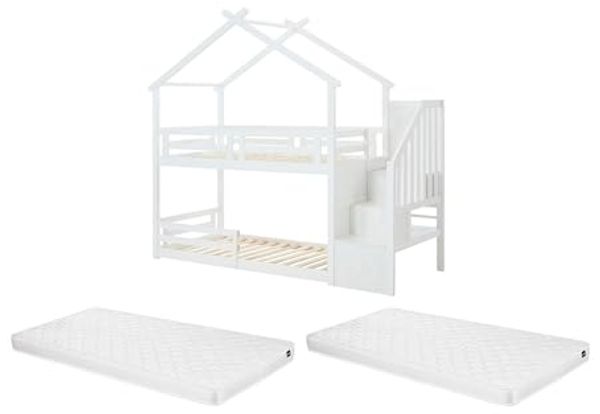 Vente-unique - TALETY Bett Holz, Platte Weiß - B 96 cm x H 226,2 cm x L 250 cm