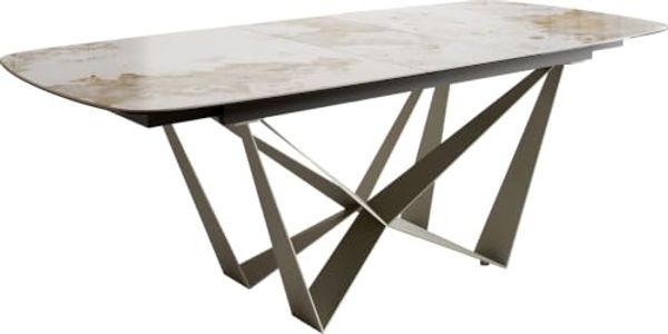 Esstisch Edge Boot 180-220x100 cm Keramik Minas Melange Weiß-Beige Spider Metall Effektfinish Titan ausziehbar