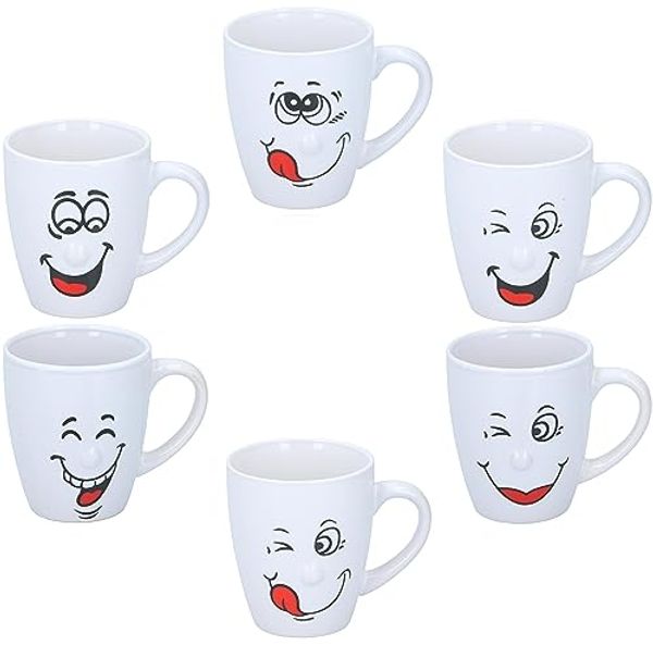 24 Stück Kaffeebecher Smile 150ml Teetassen lustig Gesicht verschiedene Designs