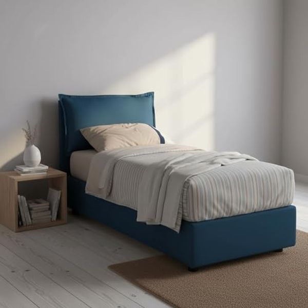 Talamo Italia - Zusanne Einzelbett, Bettkasten mit Stoffbezug, 100 % Made in Italy, Öffnung vorne, geeignet für Matratze 90x190 cm, Blau