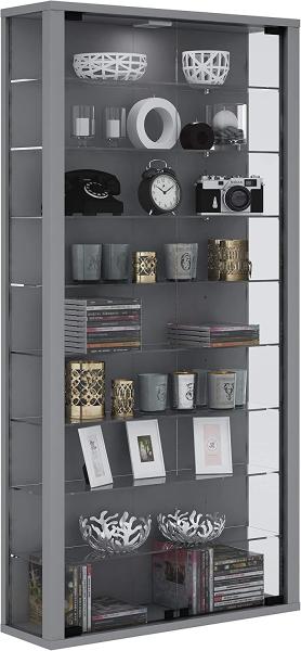 VCM Wandvitrine Sammelvitrine Glasvitrine Wand Vitrine Regal Schrank Glas ohne Beleuchtung Silber "Vitrosa Maxi"