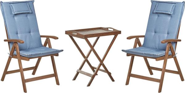 Bistro Set mit Kissen AMANTEA Holz Blau