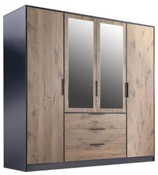 Vente-unique - LAMIKI Wardrobe and walk-in wardrobe Holz, Platte SchwarzBeige - B 58 cm x H 200 cm x L 196 cm