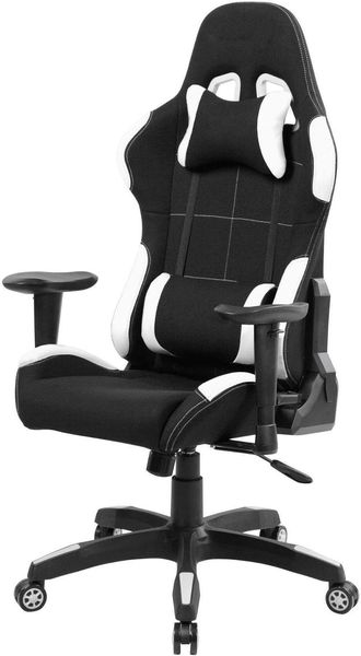 Dmora - Stuhl mit Rädern Bundaberg, Gaming-Sessel für Erwachsene, Schreibtischstuhl, 57x72h124/134 cm, Schwarz und Weiß