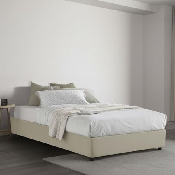 Talamo Italia - Chiara Doppelbett, Bettkasten mit Stoffbezug, 100 % Made in Italy, Öffnung vorne, inklusive Matratze 120x190 cm, Beige