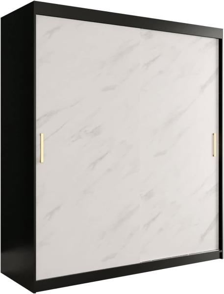 Kleiderschrank Kamoga T 180 (Schwarz / Marmor Weiß + Gold, mit Schubladen)