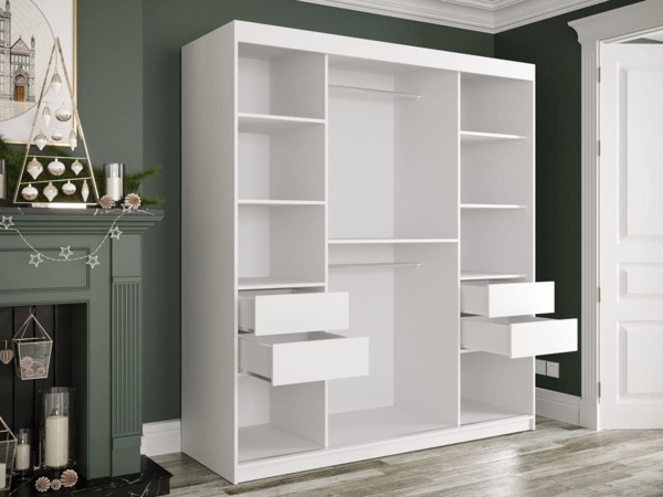 Kleiderschrank Kamoga T 180 (Schwarz / Marmor Weiß + Gold, mit Schubladen) Bild 3