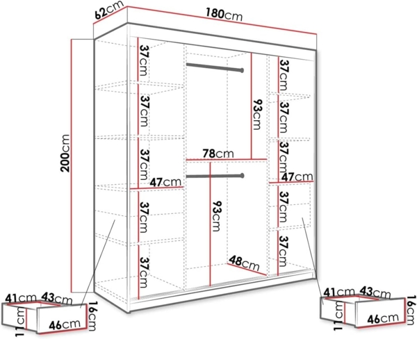 Kleiderschrank Kamoga T 180 (Schwarz / Marmor Weiß + Gold, mit Schubladen) Bild 4