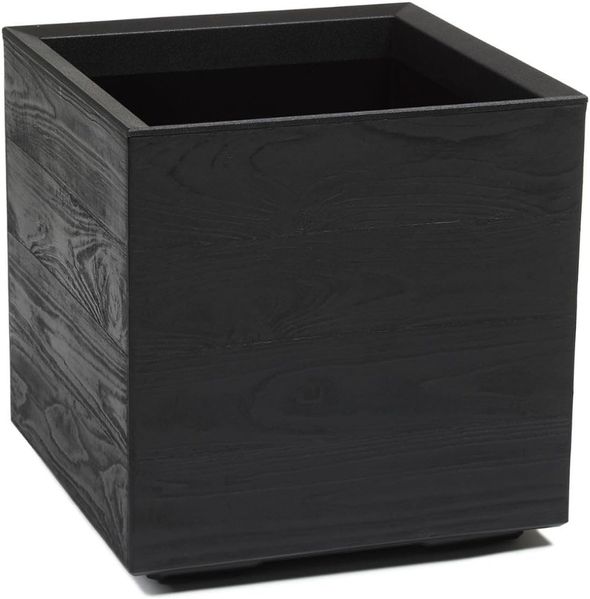 LAMELA Pflanzkübel mit Rollen 40 cm, 36L – Blumentopf aus Kunststoff in Holzoptik – Übertopf mit Wasserablauf – Modern für Innen & Außen - Wetterfest & Pflegeleicht, Schwarz