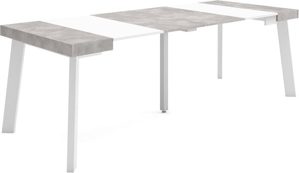 Skraut Home | Ausziehbarertisch | Multifunktionaler ausziehbarer | 220 | Für 10 Gäste | Hölzerne Beine | Moderner Stil | Mattweiß und Zement