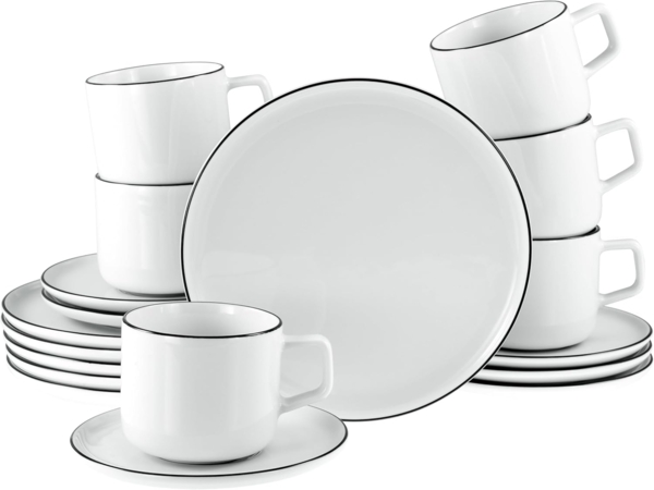 CreaTable Kaffeeservice Chef Collection Black Line, Kaffee-Service 18-tlg (18-tlg), 6 Personen, Porzellan, Daily Use, Zeitlos
