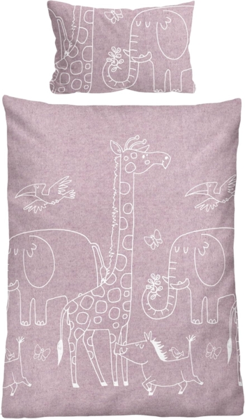 biberna Melange-Flanell Bettwäsche 0840520 TIERE, brombeer, 1x 100x135 cm + 1x 40x60 cm