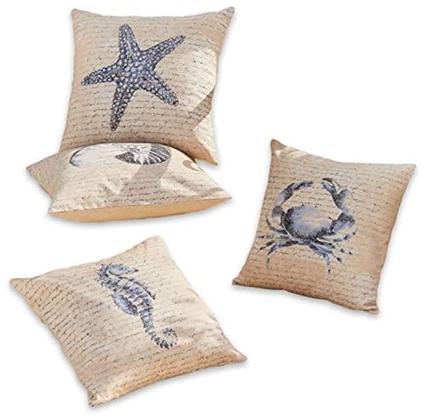 Mirabeau Kissenhülle Kissenhülle 4er Set Sealand beige/blau, (4 Stück)