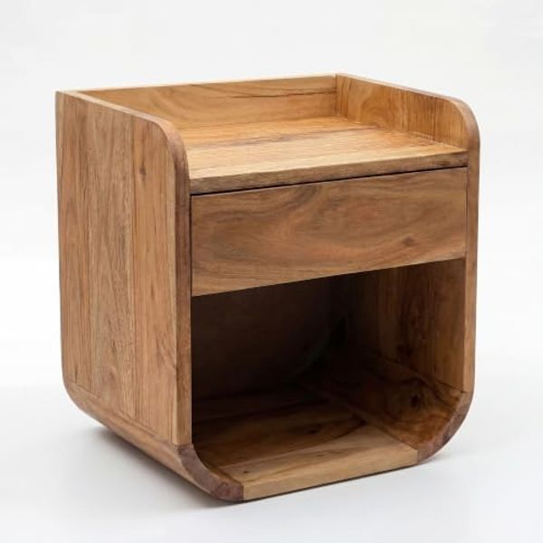 FINEBUY Nachttisch FB117958 Nachttisch für Wandmontage 35x33 cm Wandnachttisch Schwebend (Kompaktes Schlafzimmermöbel mit Schublade), Hängendes Echtholzregal mit offenem Fach