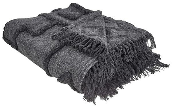 beliani 'CHACK' Kuscheldecke, Baumwolle, Dunkelgrau, 220x240 cm